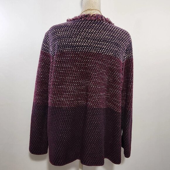 Chico's Women's SZ 3P/XL Purple Textured Tweed Long Sleeve Open Front Jacket - Picture 10 of 14